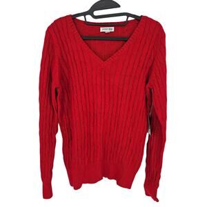 St John’s Bay Red Cable Knit Preppy Holiday Sweater M New Grandma Christmas VTG